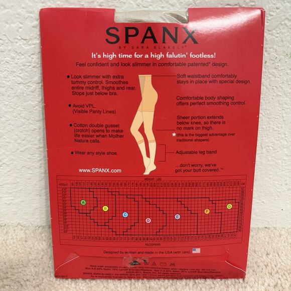 NEW SPANX High Waist Falutin Footless Panty Hose Nude 1 Size A Slimming USA Made - Picture 4 of 6